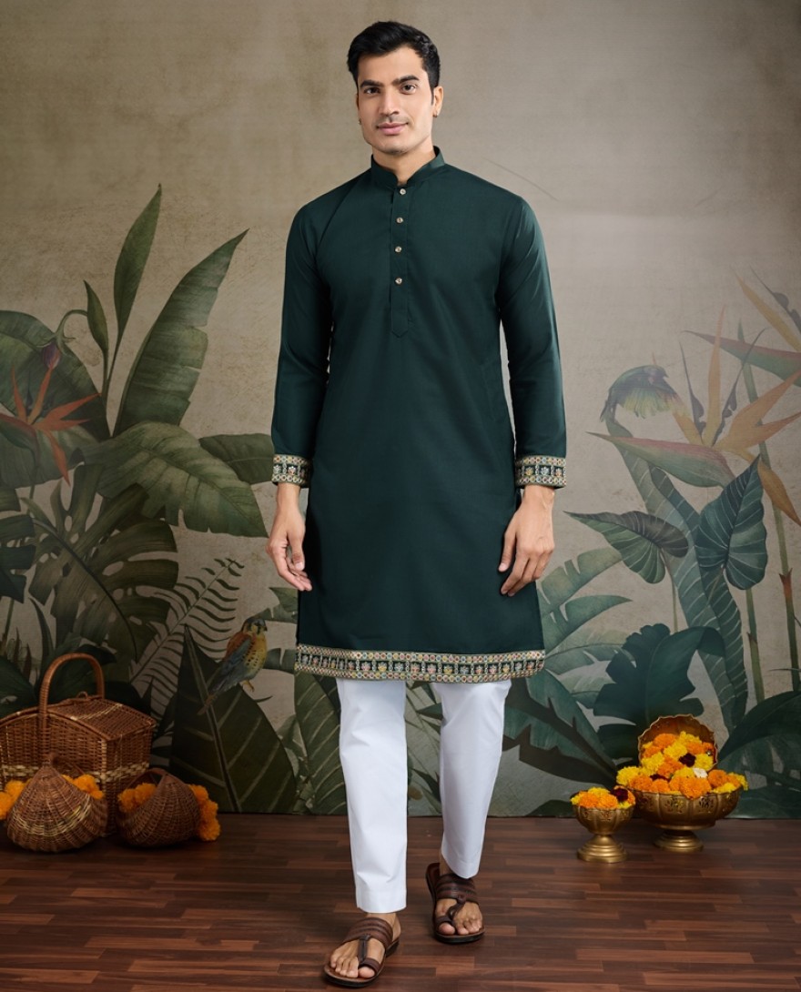 61235-green - Stylish Green Men's Kurta Koti Set – Trendy & Elegant